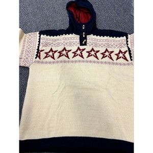 Dale of Norway Hooded Men's Sweater in White, Red and Blue - XL